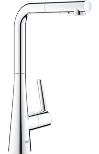 Grohe Zedra-32553002 Spiralli Çift Girişli Aç Kapa Eviye Bataryası Gümüş