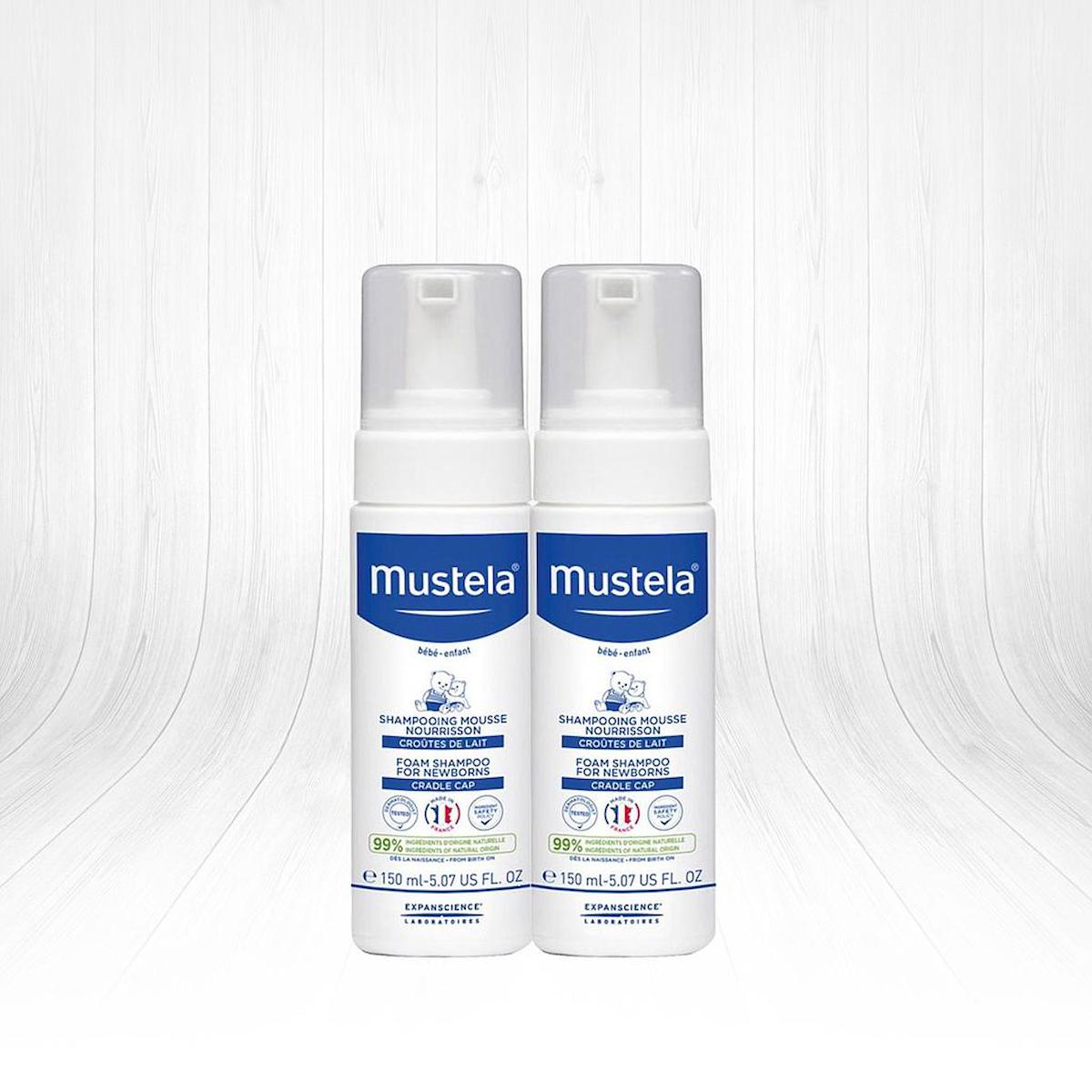 Mustela Köpüklü Konak Önleyici Göz Yakmayan Hipoalerjenik Yenidoğan Normal Ciltler İçin Hindistan Cevizli Bebek Şampuanı 2x150 ml