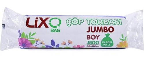 Lixo J-500 Büzgülü Jumbo Boy 80x110 cm Çöp Poşeti 10 Adet Siyah