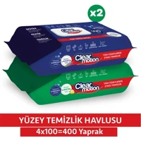 Clear Motion 100 Yaprak 4'lü Paket Yüzey Temizleme Mendili