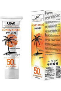 Uber Sun Care Renksiz 50 Faktör Tüm Ciltler İçin Nemlendiricili Yağ Bazlı Suya Dayanıklı Yüz Güneş Kremi 75 ml