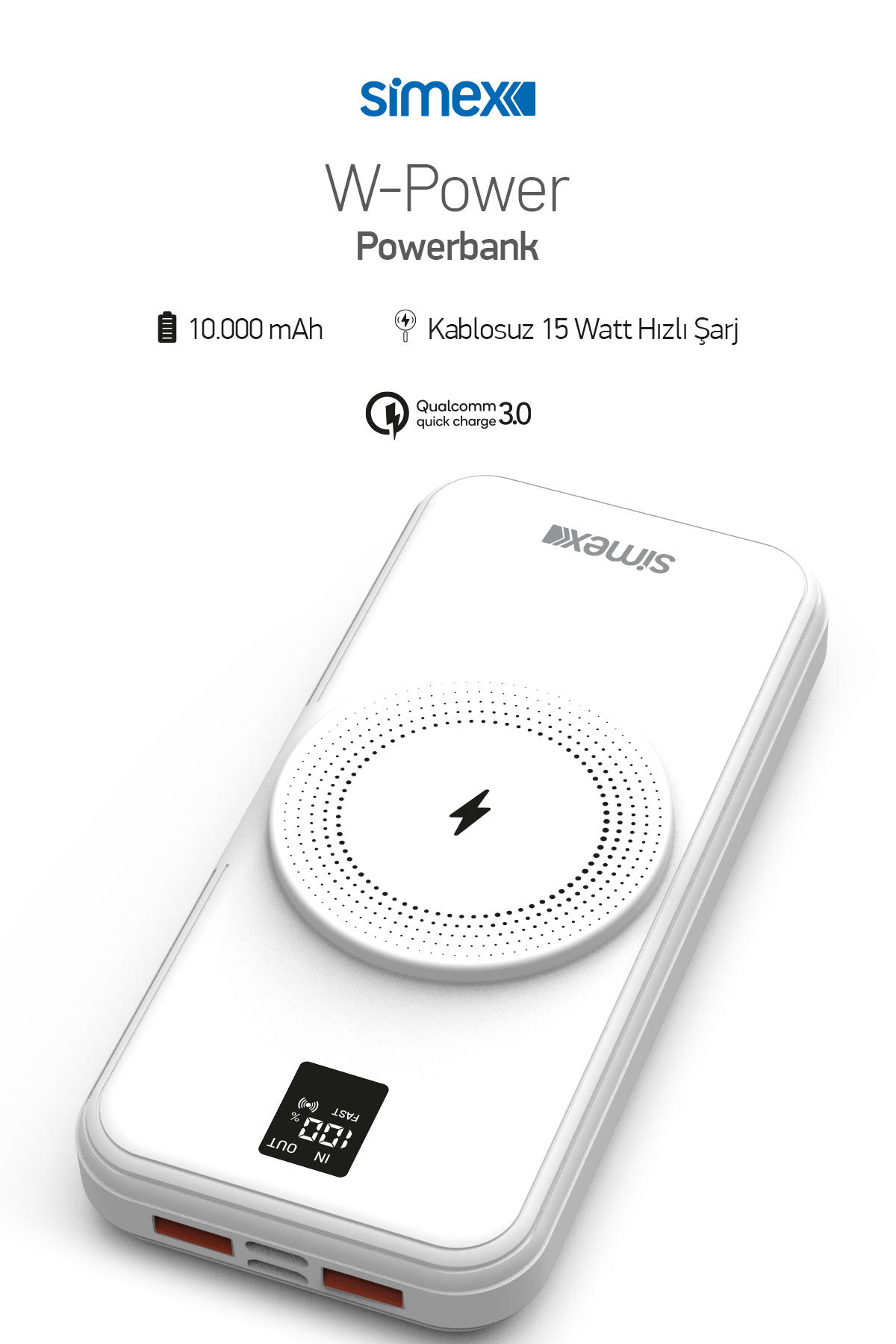 Simex S-33 10000 mAh Hızlı Şarjlı Mıknatıslı Magsafe Kablosuz Powerbank Beyaz