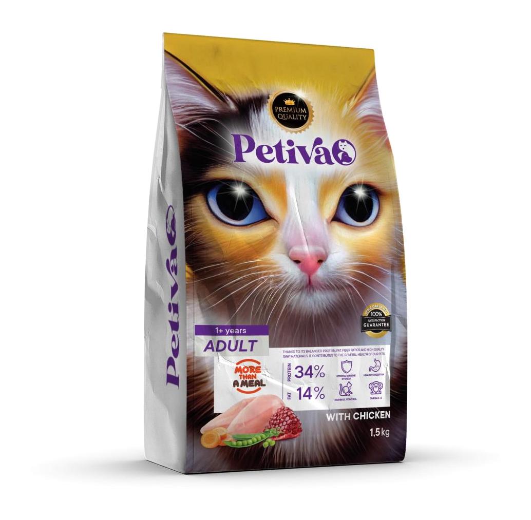 Petiva Tavuklu Az Tahıllı Yetişkin Kedi Maması 1.5 kg