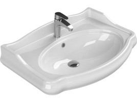 Turkuaz Seramik Etajerli Klasik Tekli 80 cm Seramik Tezgah Üstü Oval Lavabo Beyaz