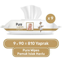 Pure Baby Pure Wipes Organic 90 Yaprak 9'lu Paket Islak Mendil