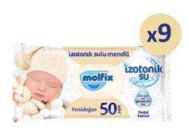 Molfix Yenidoğan İzotonik Sulu 50 Yaprak 9'lu Paket Islak Mendil