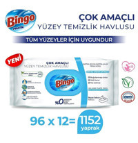 Bingo Pratik Beyaz Sabun Kokulu 96 Yaprak 12'li Paket Yüzey Temizleme Mendili