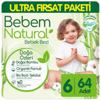 Bebem Natural Doğa Özleri 6 Numara Yıkanabilir Bebek Bezi 64 Adet