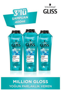 Gliss Million Gloss Parlaklık Tüm Saçlar İçin Sade Standart Unisex Şampuanı 3x400 ml