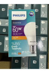 Philips Essential 60 W Tasarruflu Sarı E27 Armut Led Ampül