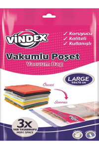 Vindex Vakumlu Şeffaf Büzgülü Büyük Boy 50x70 cm Çöp Poşeti Beyaz