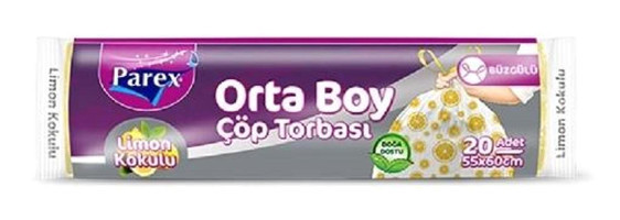 Parex Limon Kokulu Büzgülü Orta Boy 55x60 cm Çöp Poşeti 12x20 Adet Sarı