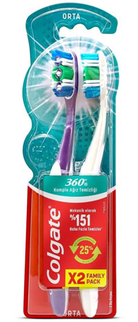 Colgate 360 Medium Orta Manuel Yetişkin Diş Fırçası Çok Renkli 2 Adet