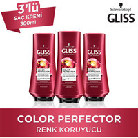 Gliss Color Perfector Hyaluron İksiri - Kızılcık Özü Etki Tuzsuz Boyalı Saçlar Boyalı Saçlar İçin Kadın Saç Kremi 3x360 ml