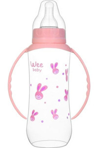 Wee Baby 745 Plastik Kulplu 6+ Ay Desenli Pembe Biberon 270 ml