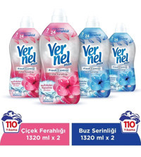 Vernel Max Konsantre Çiçek Ferahlığı - Buz Serinliği 220 Yıkama Yumuşatıcı 4x1320 ml