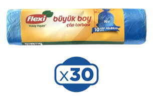 Flexi Büyük Boy 60x80 cm Çöp Poşeti 10x30 Adet Mavi