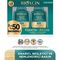 Bioxcin Onarıcı İnce Telli Düz Saçlar İçin Keratin Argan Yağlı Kremsiz Şampuan Unisex Şampuanı 2x300 ml