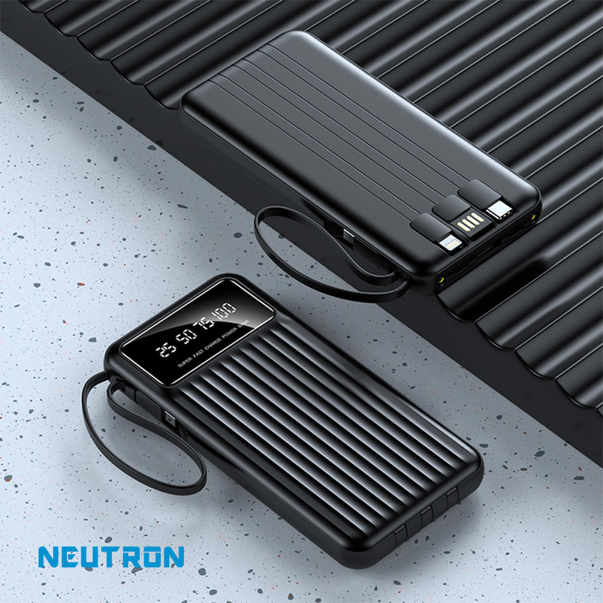 Neutron Ntl-Pb-13N4 10000 mAh Hızlı Şarj Işıklı Dijital Göstergeli Lightning & Type C Çoklu Bağlantı Kablolu Powerbank Siyah