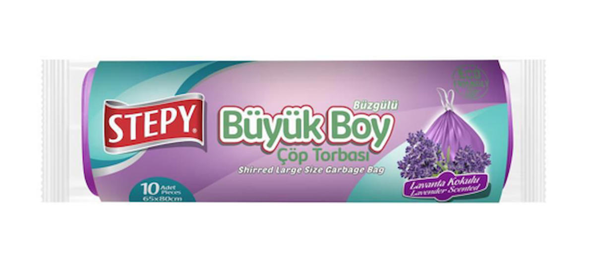 Stepy Lavanta Kokulu Büzgülü Büyük Boy 55x60 cm Çöp Poşeti 10 Adet Mor