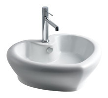 Lena E-4152 Dekoratif Tekli 52 cm Porselen Tezgah Üstü Asimetrik Lavabo Beyaz