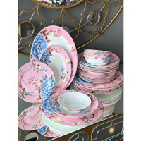 Rossev Floral Pink 27 Parça 6 Kişilik Desenli Porselen Oval Yemek Takımı