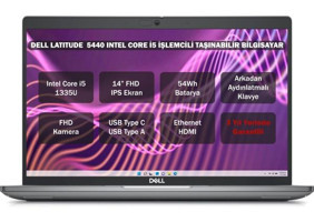 Dell Latitude 5440 Dahili Intel Iris Xe Graphics Eligible Intel Core i5 1335U 16 GB Ram 256 GB SSD 14 inç Full HD Windows 11 Pro Laptop