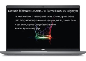 Dell Latitude 5540 N021L554015UW1006 Dahili Intel Iris Xe Graphics Eligible Intel Core i7 1355U 64 GB Ram 1 TB SSD 15.6 inç Full HD Windows 10 Pro Laptop