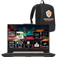 Asus TUF Gaming A15 LP023 LP023P400 Harici GeForce RTX 4060 AMD Ryzen 7 7735HS 32 GB Ram 4 TB SSD 15.6 inç Full HD Windows 11 Pro Oyuncu Laptop + PER4 Çanta