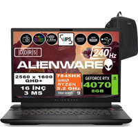 Dell Alienware M16 R1 AWM16AMDR9HX70WP01 Harici GeForce RTX 4070 AMD Ryzen 9 7845HX 32 GB DDR5 Ram 1 TB SSD 16 inç QHD Windows 11 Pro Oyuncu Laptop + Zetta Çanta