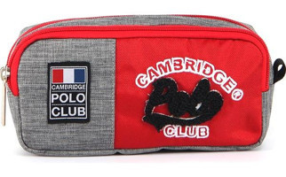 Cambridge Polo Club Stantford Academy Antrasit-Kırmızı Baskılı Bez Bölmeli Çift Gözlü Dikdörtgen Cüzdan Kalemlik