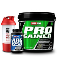 Hardline Nutrition Progainer Hindistan Cevizi Aromalı 25 Servis Kas Yapıcı Gainer 5000 gr Toz + Argjin 120 Kapsül Muz Aromalı + Shaker