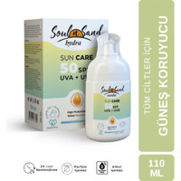 Soul N Sand Hydra 50 Faktör Tüm Ciltler İçin Leke Karşıtı Nemlendirici Yağsız Suya Dayanıklı Yüz ve Vücut Güneş Kremi 110 ml