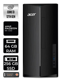 Acer Aspire DT.BHUEM.004 Harici Radeon RX 550 Intel Core i3 12100 64 GB Ram 256 GB SSD Tower Windows 11 Home Masaüstü Bilgisayar + PER4 BELLEK