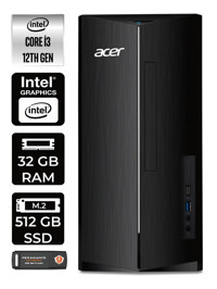 Acer Aspire TC1760 DT.BHUEM.004 Dahili Intel UHD Graphics Intel Core i3 12100 32 GB Ram 512 GB SSD Tower Windows 11 Pro Masaüstü Bilgisayar + PER4 BELLEK