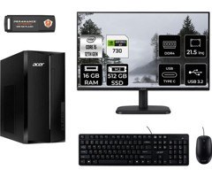 Acer Aspire TC1760 DTBHUEM005MNT2312 Harici GeForce GT 730 4 GB Intel Core i5 12400 16 GB Ram 512 GB SSD Tower FreeDos 21.5 inç Monitörlü Masaüstü Bilgisayar + PER4 BELLEK