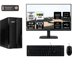 Acer Aspire TC1760 DTBHUEM004MNT3350 Harici GeForce GT 1030 Intel Core i3 12100 64 GB Ram 4 TB SSD Tower FreeDos 21.5 inç Monitörlü Masaüstü Bilgisayar + PER4 BELLEK