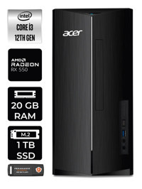 Acer Aspire DT.BHUEM.004 Harici Radeon RX 550 Intel Core i3 12100 20 GB Ram 1 TB SSD Tower Windows 11 Pro Masaüstü Bilgisayar + PER4 BELLEK