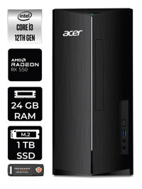 Acer Aspire DT.BHUEM.004 Harici Radeon RX 550 Intel Core i3 12100 24 GB Ram 1 TB SSD Tower Windows 11 Pro Masaüstü Bilgisayar + PER4 BELLEK