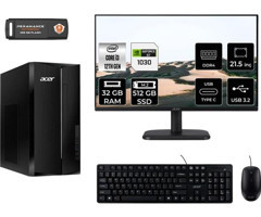 Acer Aspire TC1760 DTBHUEM004MNT3327 Harici GeForce GT 1030 Intel Core i3 12100 32 GB Ram 512 GB SSD Tower FreeDos 21.5 inç Monitörlü Masaüstü Bilgisayar + PER4 BELLEK