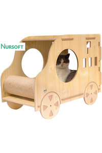 Nursoft NR-0084 Dikdörtgen İç Mekan Kedi Evi Ahşap Rengi