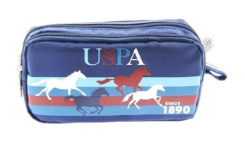 U.S. Polo Assn. PLKLK20211 Mavi Baskılı Bez Bölmeli Çift Gözlü Dikdörtgen Cüzdan Kalem Kutusu