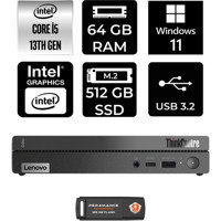 Lenovo ThinkCentre 50Q Gen 4 12LN0048TRP447 Dahili Intel UHD Graphics Intel Core i5 13420H 64 GB 512 GB Windows 11 Pro Mini Pc + Per4 USB Flash Bellek