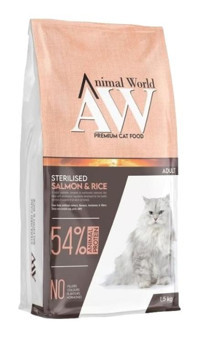 Animal World Premium Somonlu Kısırlaştırılmış Az Tahıllı Yetişkin Kuru Kedi Maması 1.5 kg