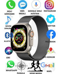 Bunnys Watch 8 Ultra Android GPS 49 mm Silikon Kordon Oval Unisex Akıllı Saat Antrasit