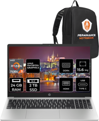 HP 255 G10 8A547EA Harici AMD Radeon RX Vega 7 AMD Ryzen 5 7530U 24 GB Ram 2 + 2 TB SSD 15.6 inç Full HD FreeDos Laptop + PER4 Çanta