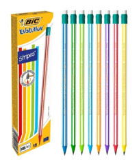 Bic Evolution Stripes 12'li Silgili Mercanlı Köşeli Siyah HB Kurşun Kalem Seti