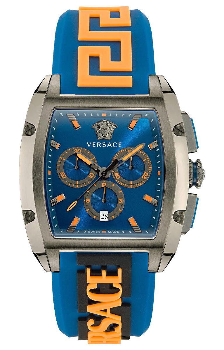 Versace VRSCVE6H00323 Takvimli 42 mm Lacivert-Turuncu Silikon Kordon Analog Erkek Kol Saati