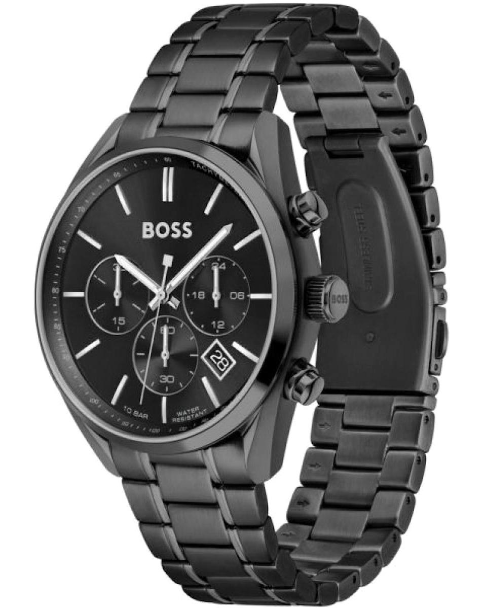 Hugo Boss HB1513960 Pusulalı Takvimli 44 mm Siyah Çelik Kordon Analog Erkek Kol Saati