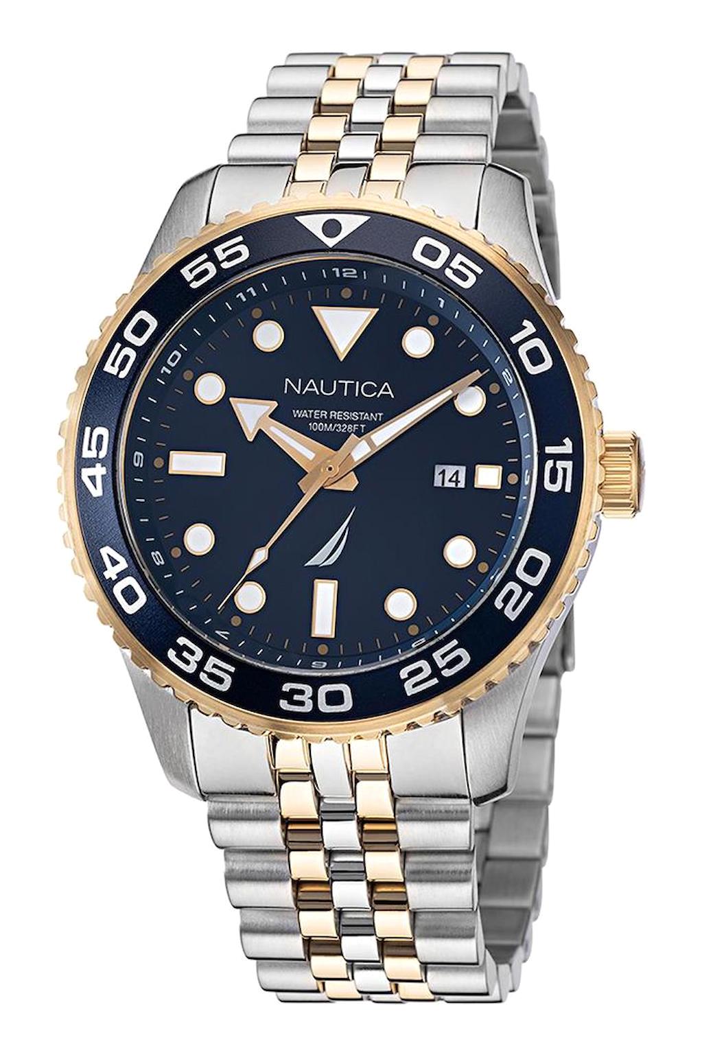 Nautica NAPPBF140 Takvimli 43 mm Altın-Çelik Kordon Analog Erkek Kol Saati